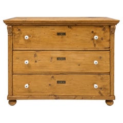 19th-C. English Country Pine Chest / Commode W / Porcelain Knobs