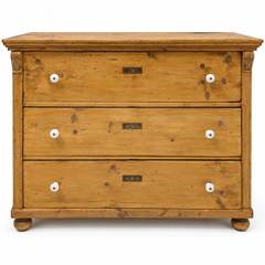 19th-C. English Country Pine Chest / Commode W / Porcelain Knobs