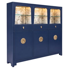 Michael Taylor For Baker Furniture Modern Ming Blue Lacquered Bar Cabinet