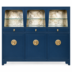 Michael Taylor For Baker Furniture Modern Ming Blue Lacquered Bar Cabinet