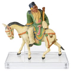 Chinese Immortal On Horseback Terracotta Roof Tile Mounted On Lucite Statue