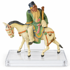 Chinese Immortal On Horseback Terracotta Roof Tile Mounted On Lucite Statue