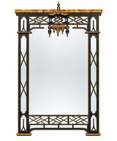 Italian Chinese Chippendale Style Pagoda & Fretwork Faux Marble Mirror