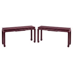 Asian Modern Grasscloth Wrapped Ming Style Console Tables Att. Baker Furn. -Pair