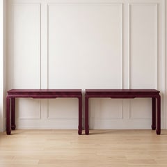 Asian Modern Grasscloth Wrapped Ming Style Console Tables Att. Baker Furn. -Pair