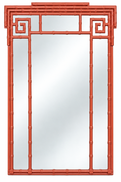 Mid-Century Hollywood Regency Faux Bamboo Greek Key Form Mirror- Burnt Orange