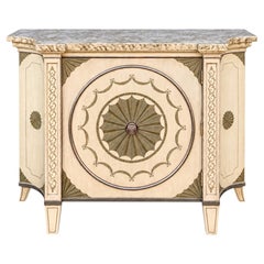 Italian Neo-Classical Style Hand Painted Faux Marble Top Cabinet / Credenza