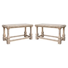 Baker Furniture Rustic French Style Cerused Marble Top Console Tables - Pair