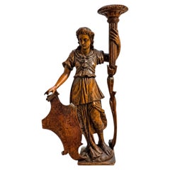 17th-C. Italian Neo-Classical Carved Fruitwood Statute / Santos Pedestal