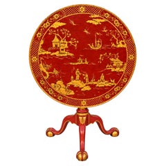 English Georgian Style Red Lacquer And Gilt Chinoiserie Tilt-top Tripod Table