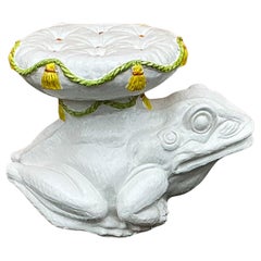 Mid-Century Hollywood Regency Italian Terracotta Majolica Toad Frog Table Stool