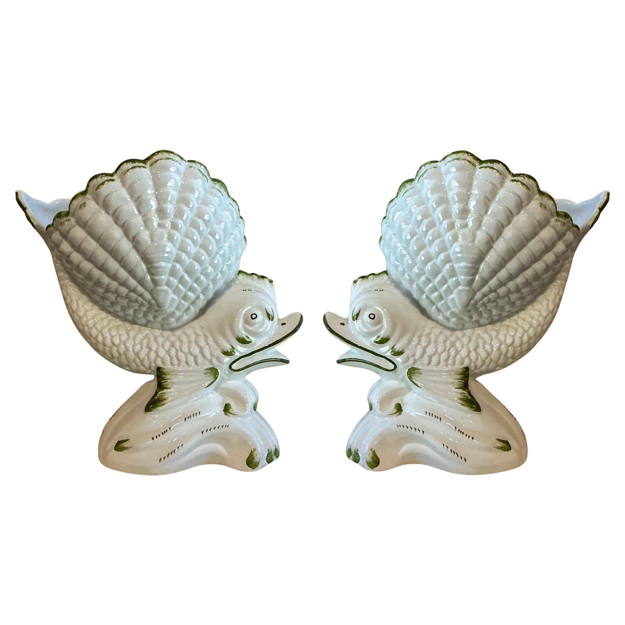 Mid-Century Italian Grotto Cachepot / Planter / Figurine W/ Shell & Dolphin For Sale