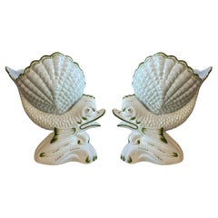 Mid-Century Italian Grotto Cachepot / Planter / Figurine W/ Shell & Dolphin