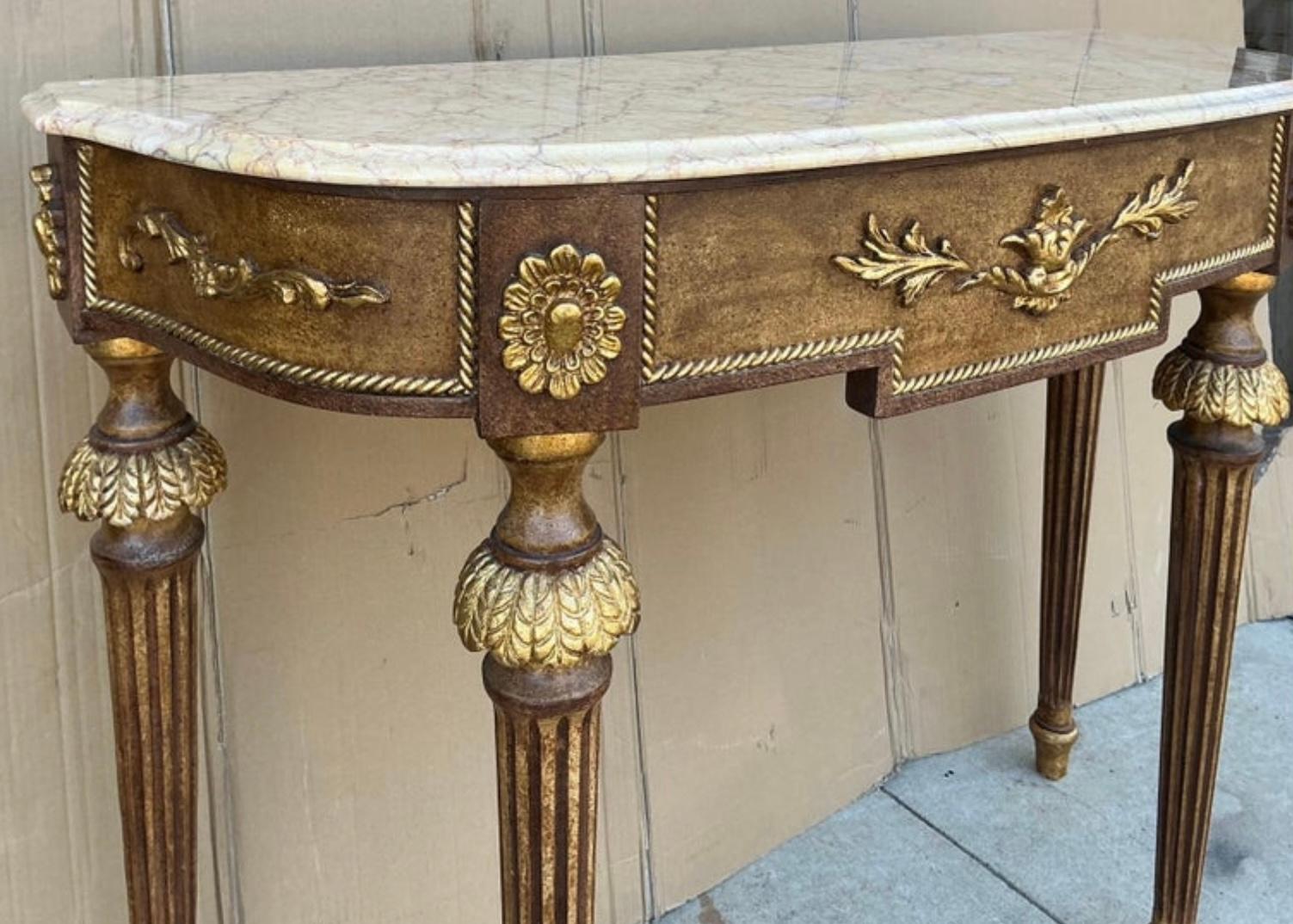 French Louis XVI Style Marble Top Painted Console Tables Decorative Crafts -Pair For Sale 1