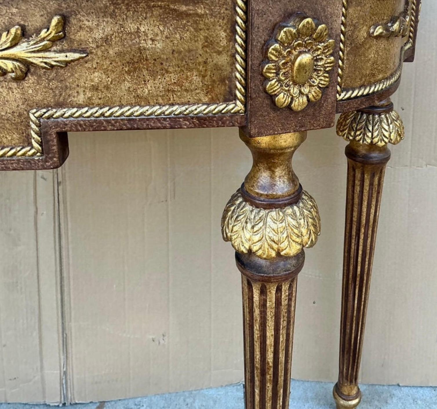 20th Century French Louis XVI Style Marble Top Painted Console Tables Decorative Crafts -Pair For Sale