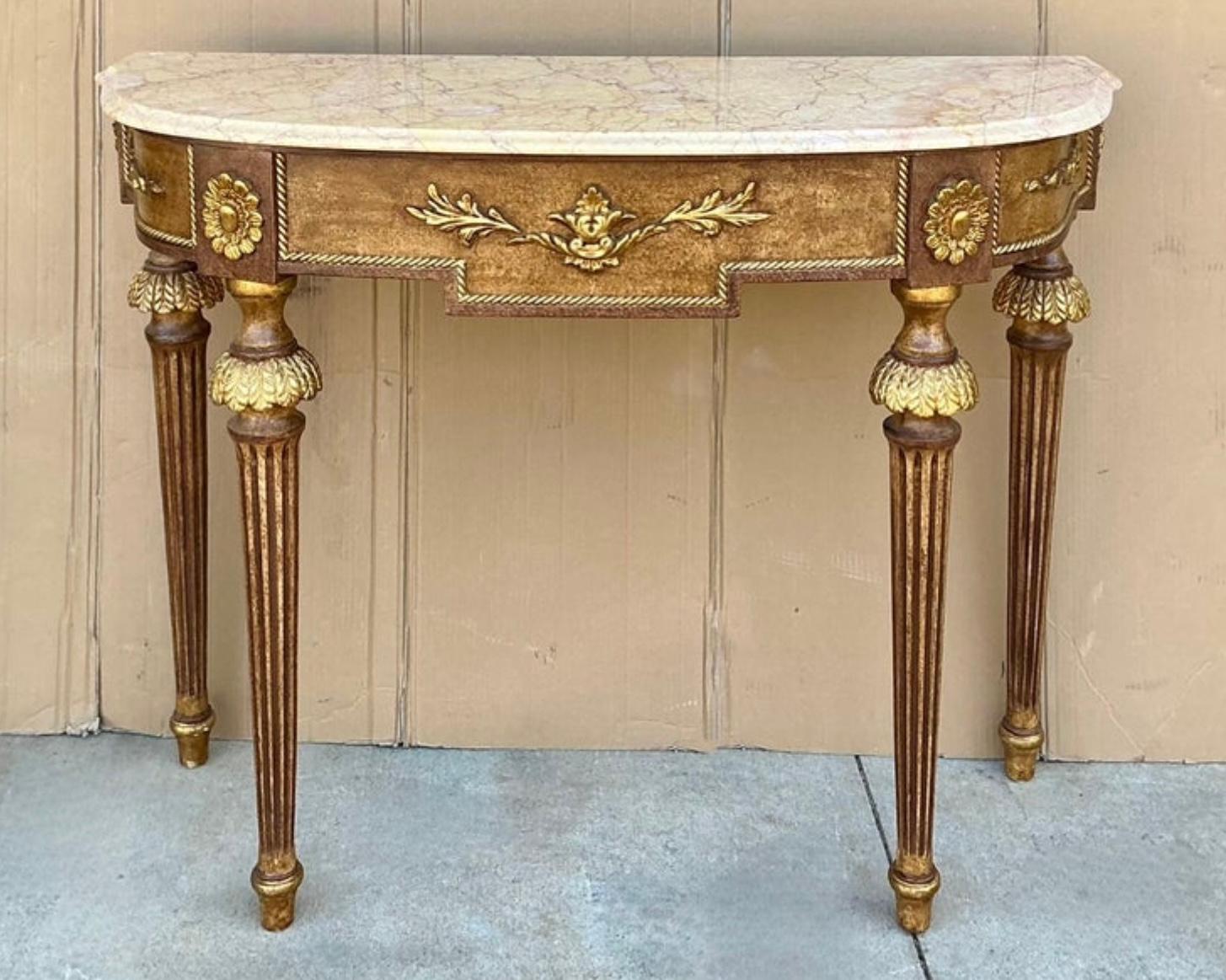French Louis XVI Style Marble Top Painted Console Tables Decorative Crafts -Pair For Sale 2