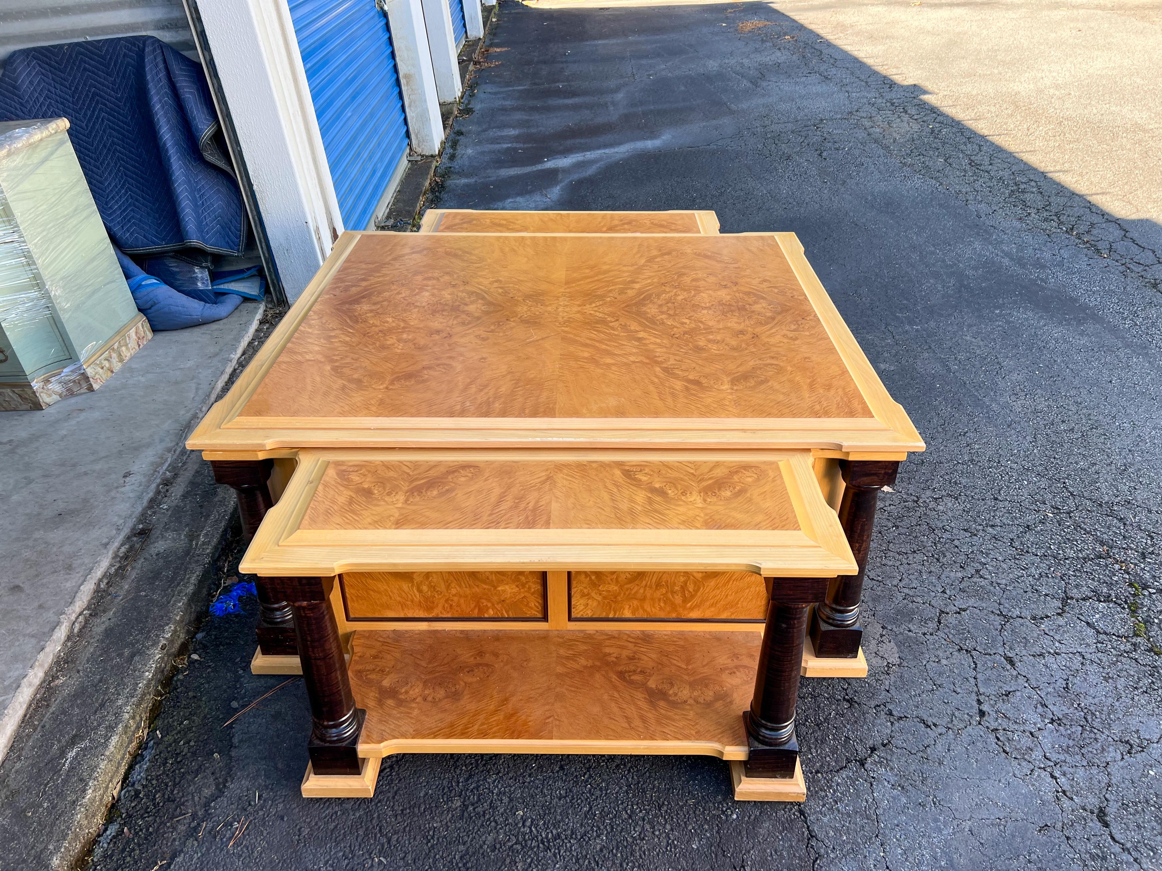 Neo-Classical Style Custom Chestnut Burl & Maple Coffee Table W/ Storage For Sale 2