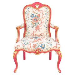 Chaise bergère italienne des années 1960 de style français - rose avec accents en bois doré