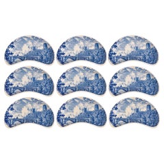Royal Worcester Victorian Blue & White Transferware Porcelain Dishes Plates S/9