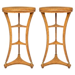 Neo-Classical Style Burl & Gilt Pedestals / Tables By Baker Furniture- Pair