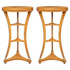 Neo-Classical Style Burl & Gilt Pedestals / Tables By Baker Furniture- Pair