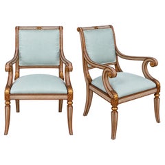 Neo-Classical Style Italian Carved Fruitwood And Painted Bergere Chairs - Pair