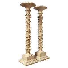 Mid-Century Italian Regency Serge Roche Inspired Carved Wood Pedestals - Pair