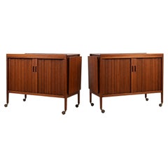 Mid-Century Modern Nat’l. Mt. Airy Side Tables Bar Carts Tambour Doors - Pair