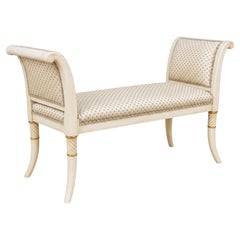 1970s Italian Neo-Classical Style Upholstered Painted Bench Or Ottoman