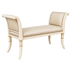1970s Italian Neo-Classical Style Upholstered Painted Bench Or Ottoman