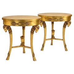 Mid-Century Neo-Classical Style Italian Carved Giltwood Side Tables W/ Rams Pair