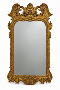 Mid-Century Georgian Style Giltwood Wall Mirror W/ Shell Crest Att. To LaBarge