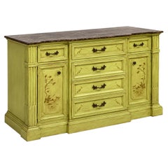 20th-C. Patina Inspired Hand Painted Marble Top Chinoiserie Sideboard / Credenza