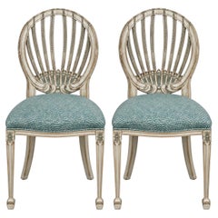 Mid-Century Italian Side Chairs W/ Swedish Gustavian Styling Faux Chintz - Pair