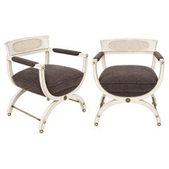 Hollywood Regency Era Neo-Classical Klismos Style Chairs Velvet Upholstery -Pair