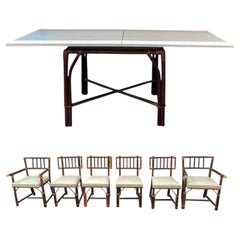 Ficks Reed Ming Style Bamboo & Brass Dining / Game Table & Six Chairs