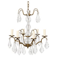 Antique French Louis XV Style Crystal & Bronze 6 Arm Chandelier