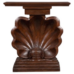 Hollywood Regency Style Carve Wood & Composition Shell Form Console Table