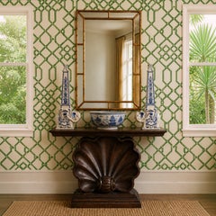 Hollywood Regency Style Carve Wood & Composition Shell Form Console Table