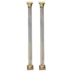 Mid-Century Modern Neo-Classical Style Lucite & Brass Pedestals Floor Lamps Pair