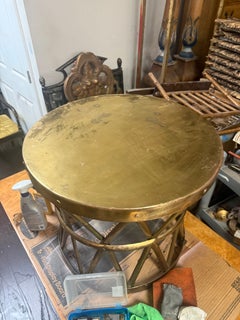 Neo-Classical Campaign Style Tambour Drum Form Brass Side Table Att. Sarreid
