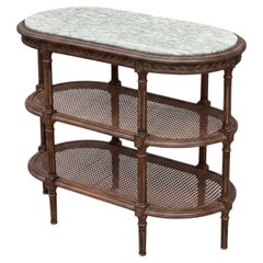 Antiker französischer Getränketisch im Louis-XVI-Stil aus Marmor und mit geflochtener Sitzfläche aus geschnitztem Obstholz