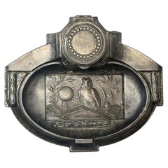 1930s French Art Deco Spelter Owl & Book Form Scholar’s Desk Inkwell