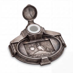 1930s French Art Deco Spelter Owl & Book Form Scholar’s Desk Inkwell