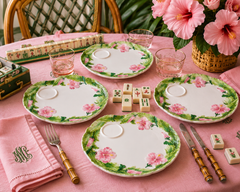 1960s Palm Beach Grandmillenial Italian Hibiscus Mahjong Luncheon Plates - S/10