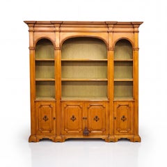 1970s Italian Neoclassical Style Fruitwood Library Bookcase Cabinet 3 PCS.