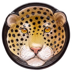 Mid-Century Hollywood Regency Italian Terracotta Leopard Plate Bowl