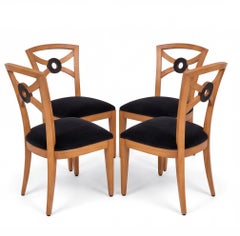 Neo-Classical Style Satinwood William Switzer Game Table Side Chairs, Set of 4