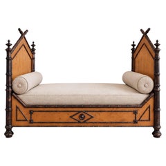 French Victorian Carved Pine Faux Bamboo Daybed Or Twin Headboards
