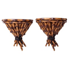 1980s Hollywood Regency Style Faux Bamboo Wall Brackets - Pair